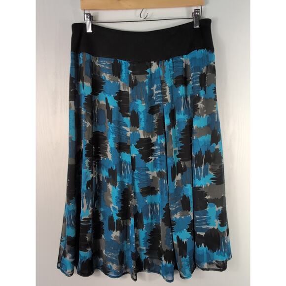 JM Collection Women’s Size 16 Blue Chiffon Midi Skirt Lined Flowy High Low Hem - Picture 3 of 8